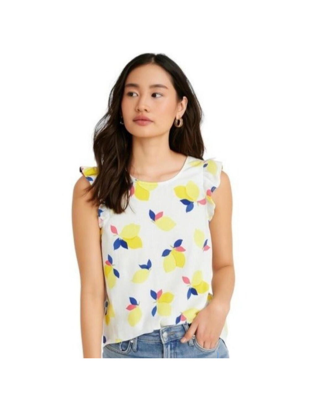 Kate Spade New York Lemon Print Ruffle Sleeve Top XS
